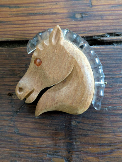 40s Lucite & Wood Brooch