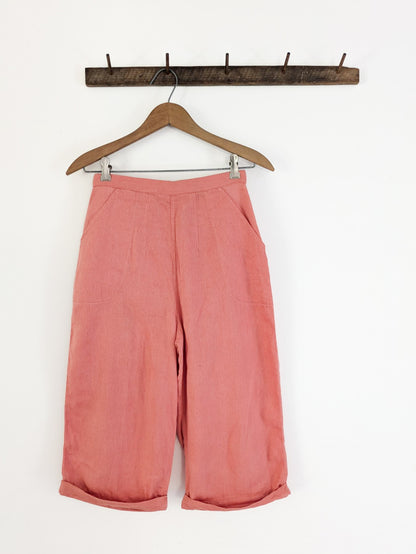 Coral Cotton Cropped Trousers