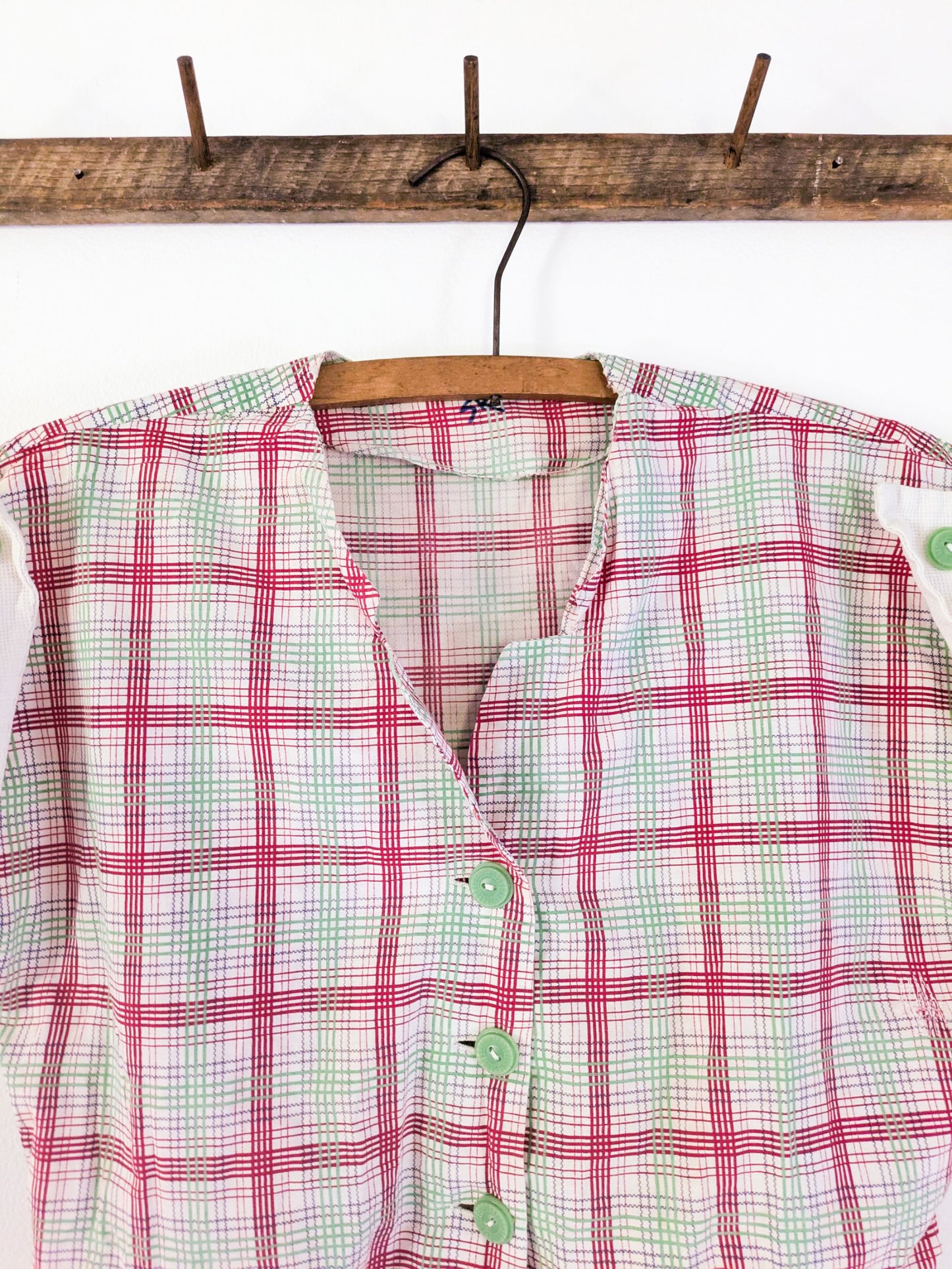 40s Cotton Plaid Blouse
