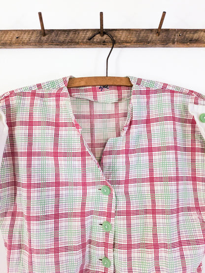 40s Cotton Plaid Blouse