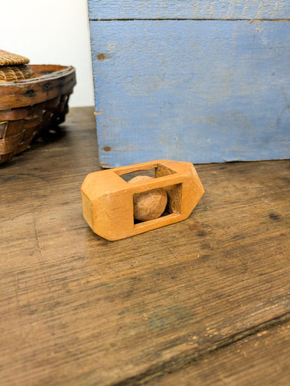 Small Ball in Cage Folk Carved Whimsey
