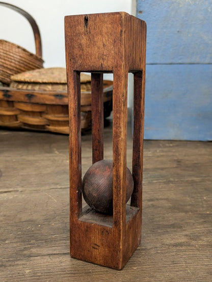 Large Ball in Cage Folk Carved Whimsey