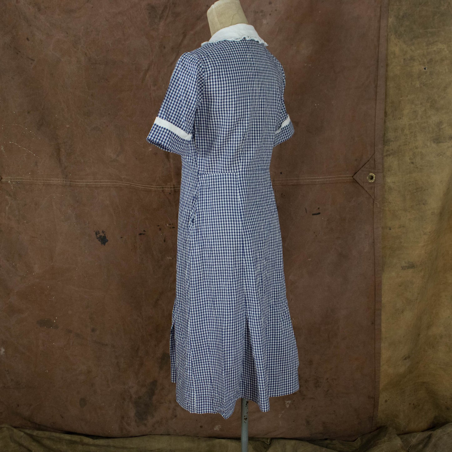 Vintage 50s Small Medium Gingham & Lace Dress