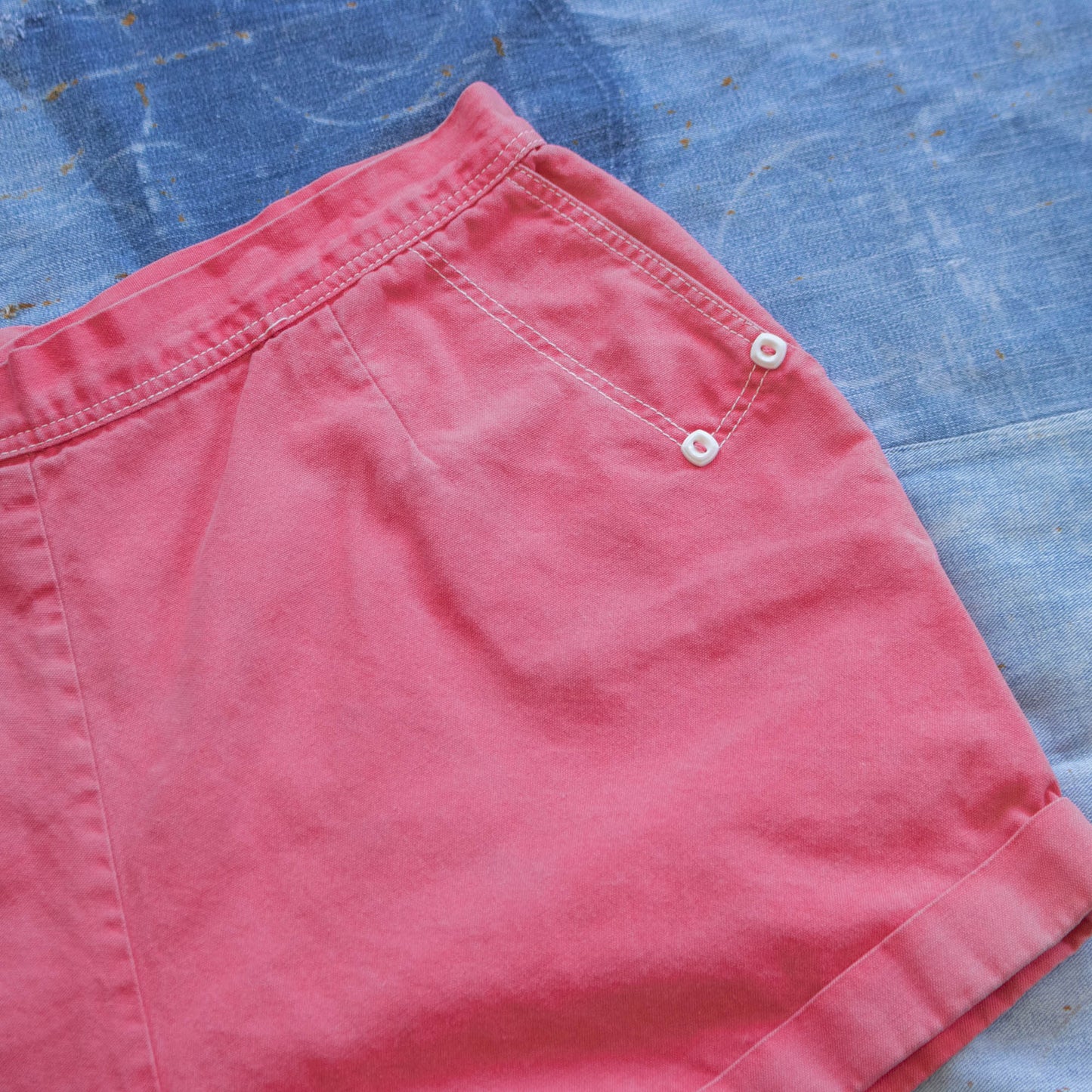 Vintage 40s Waist Size 32 Faded Red Shorts with Decorative Buttons