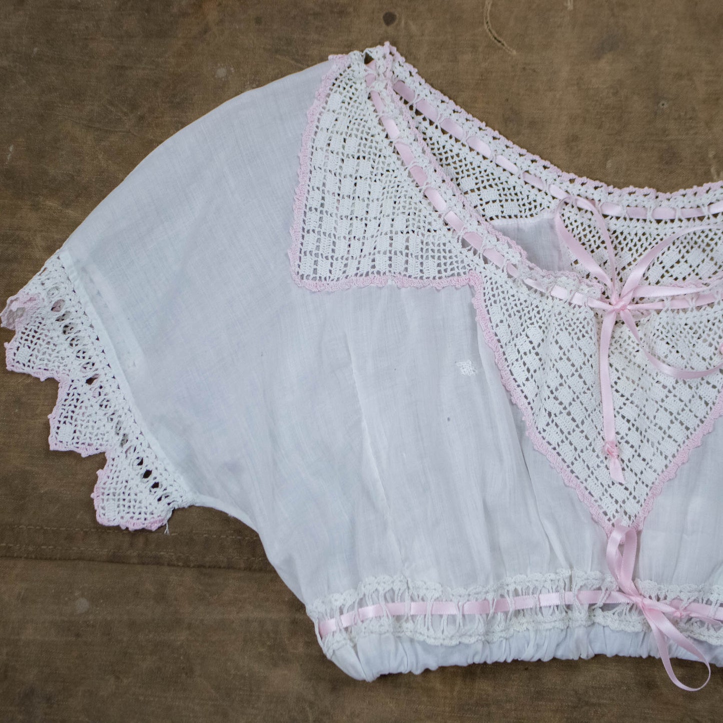 Xs-Med Pink & White Cropped Victorian Blouse