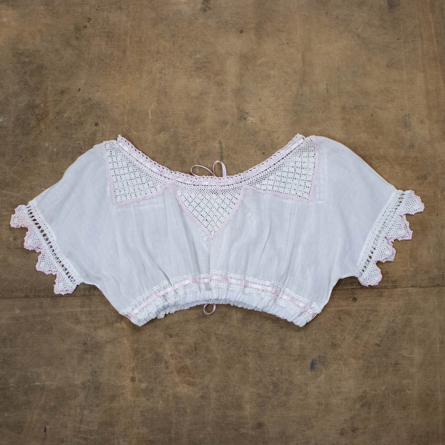 Xs-Med Pink & White Cropped Victorian Blouse