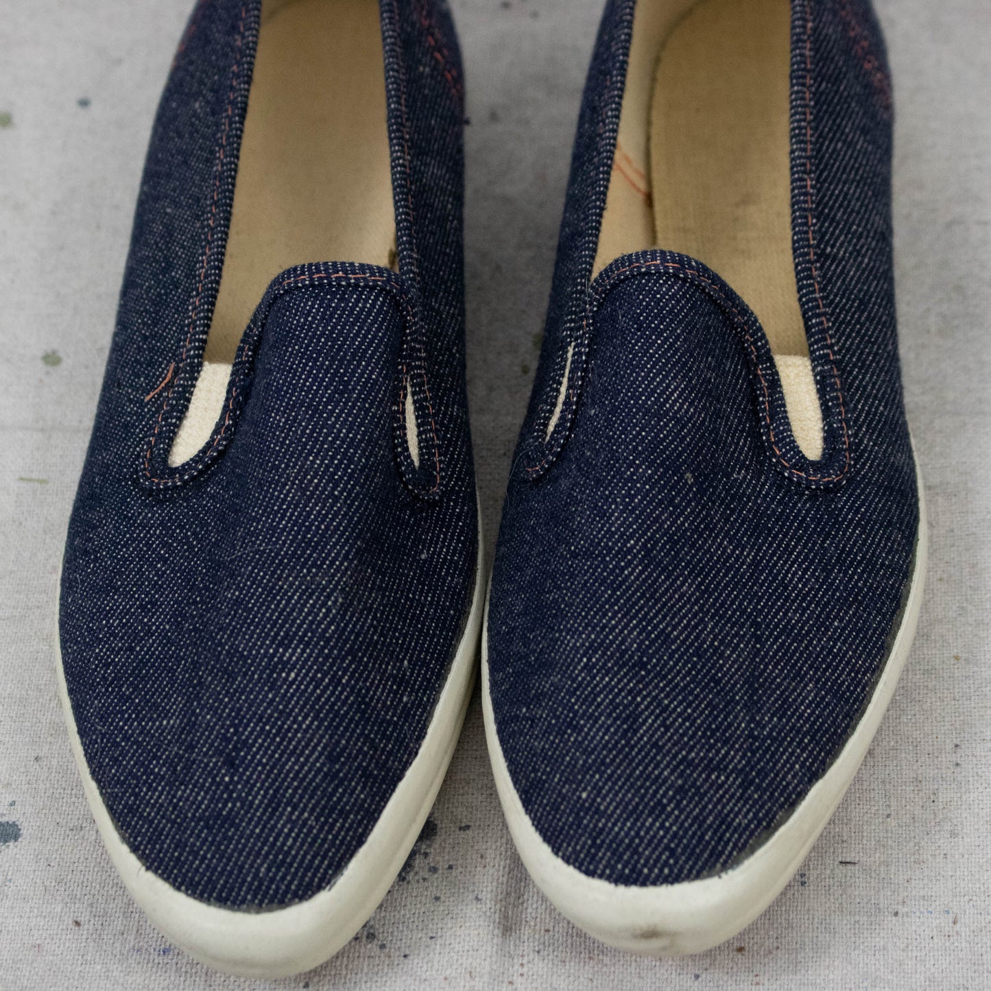 Vintage Womens 50s 5.5 6 Narrow Denim Jeepers Slip OnPointed Toe Flat Shoes