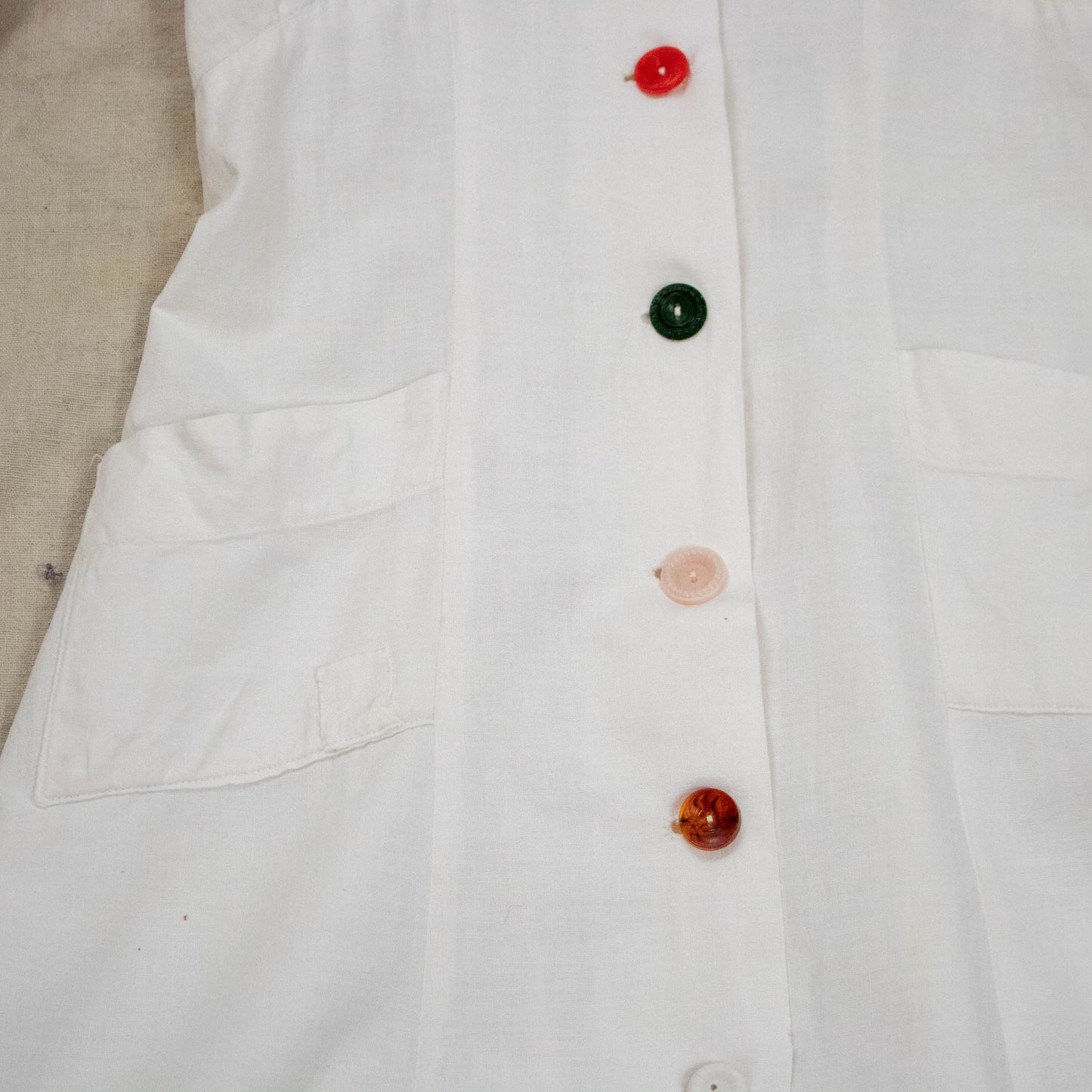Reunion Remade Vintage Womens 40s Feedsack Dress with Multi-Colored Buttons