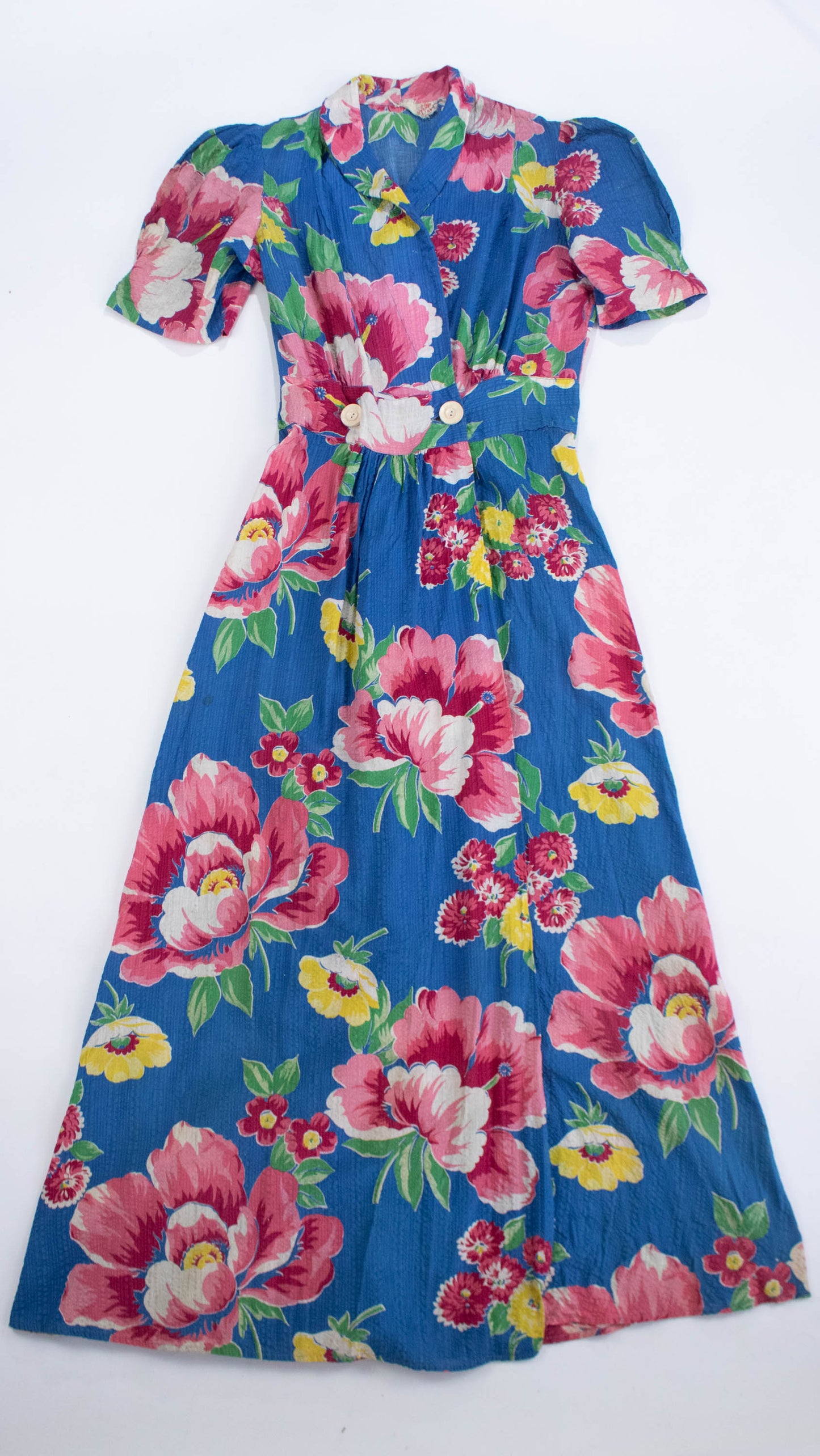 40s Floral Seersucker Dressing Gown